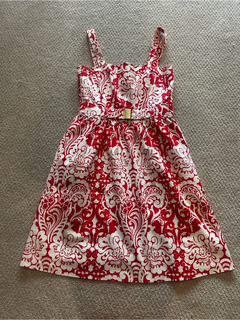 Shoshanna Red and White Floral Sundress with Gold Buckle